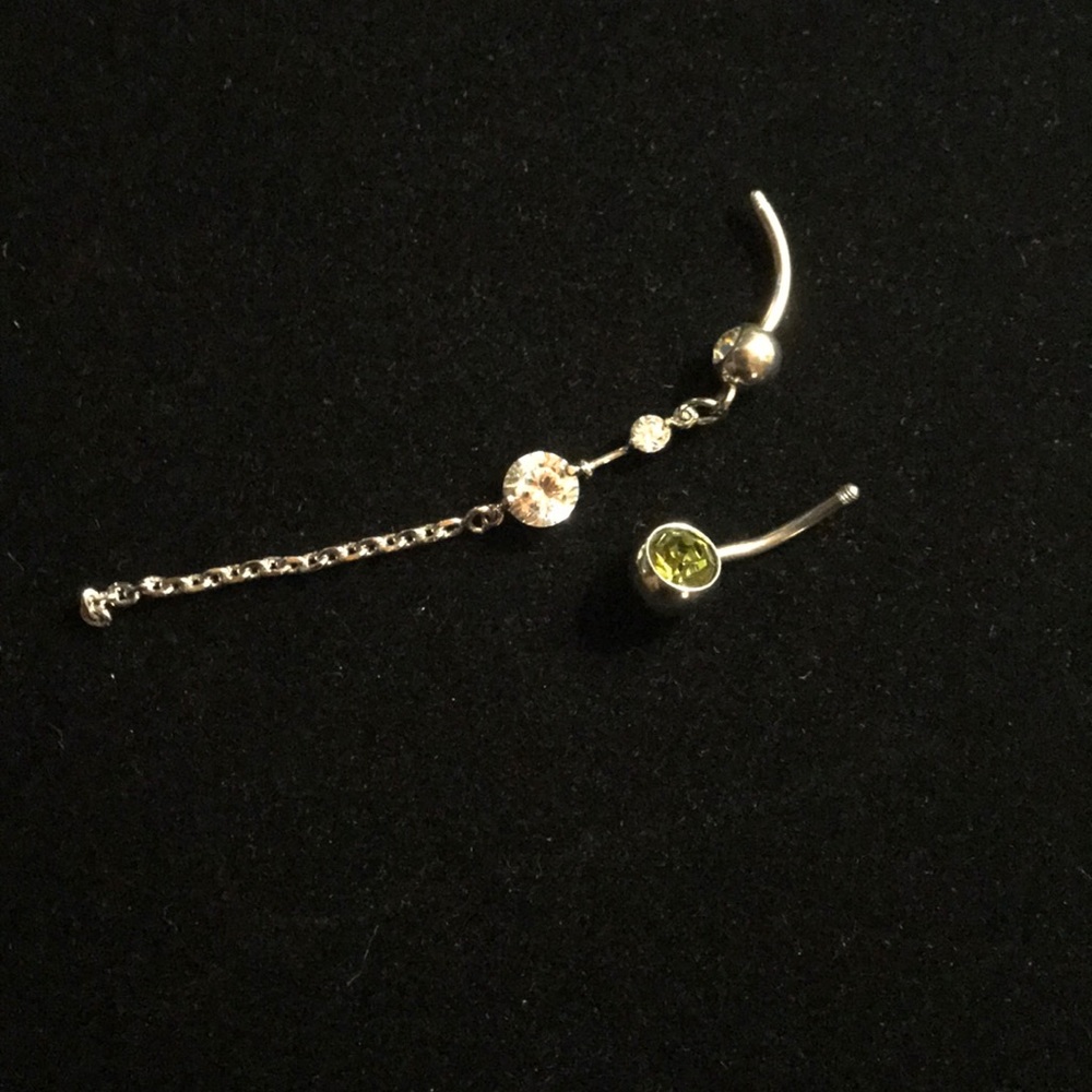 Sterling silver navel rings, Lot of two.